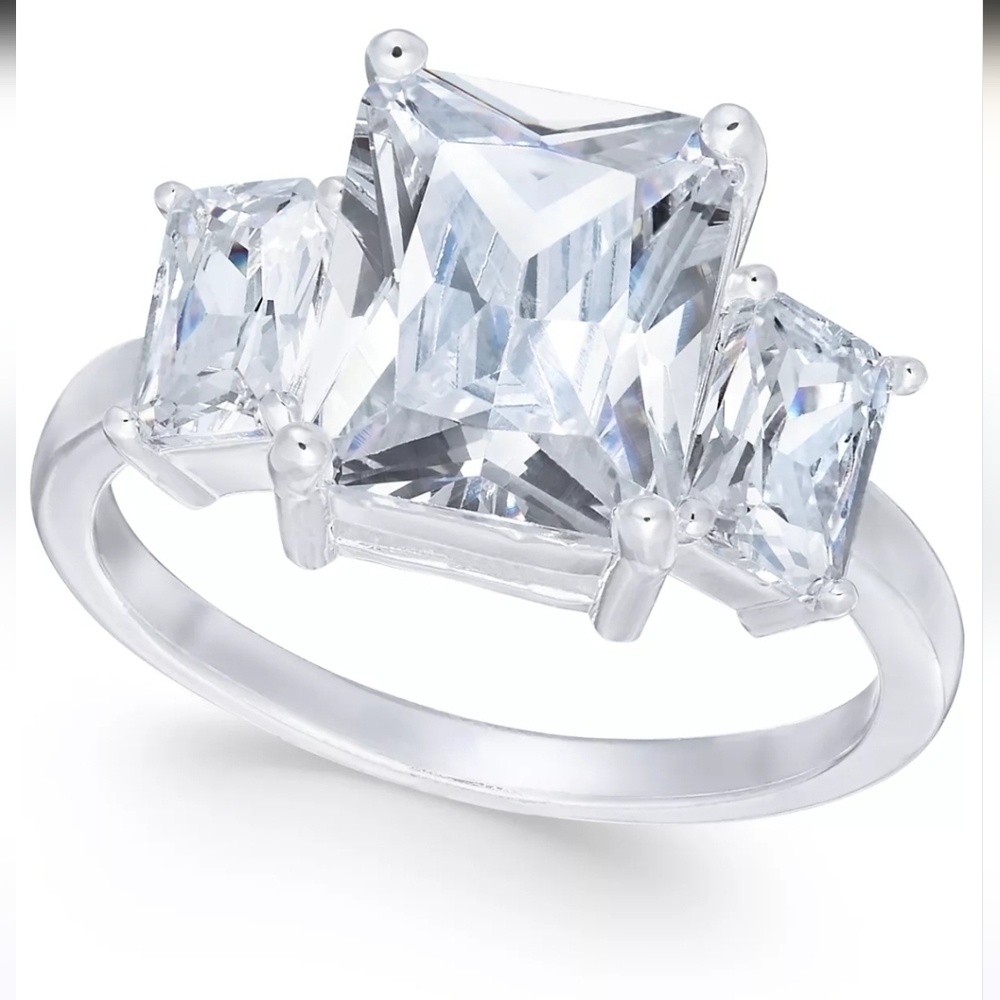 CHARTER CLUB Fine Silver Plated Triple CZ Ring